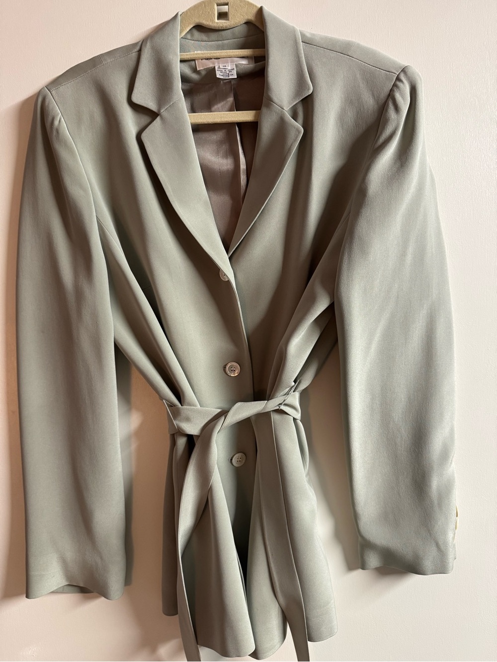 Rena Rowan Silk Sage Green Tie-Waist Blazer Jacket